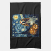 Cute Basset Hound Dog Halloween Jack O Lantern Pum キッチンタオル (縦)