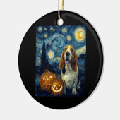 Cute Basset Hound Dog Halloween Jack O Lantern Pum セラミックオーナメント (左)