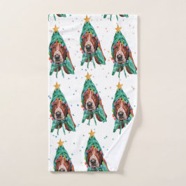 Cute Basset Hound Dog Pattern Christmas ハンドタオル