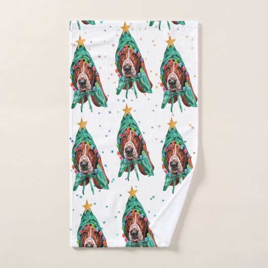 Cute Basset Hound Dog Pattern Christmas ハンドタオル (ハンドタオル)