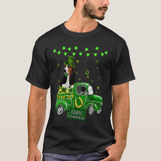 Cute Basset Hound Leprechaun Hat Truck Shamrock St Tシャツ (正面)