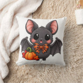 Cute Bat and Pumpkin Halloween Throw Pillow クッション (ブランケット)