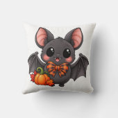 Cute Bat and Pumpkin Halloween Throw Pillow クッション (裏面)