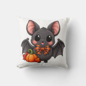 Cute Bat and Pumpkin Halloween Throw Pillow クッション (正面)