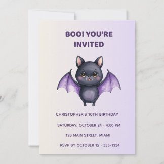Cute Bat Halloween Birthday Invitation | Kids 招待状