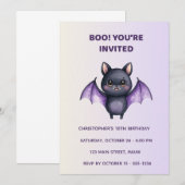 Cute Bat Halloween Birthday Invitation | Kids 招待状 (正面/裏面)