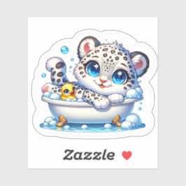 Cute Bath Taking Anime Kawai Snow Leopard Stickers シール