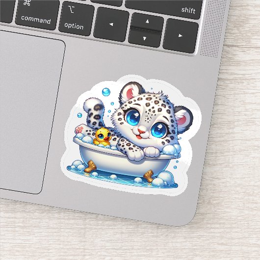 Cute Bath Taking Anime Kawai Snow Leopard Stickers シール (詳細)