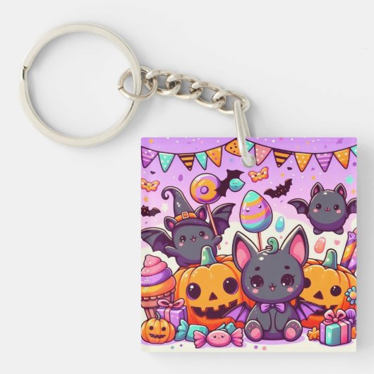 Cute bats halloween party キーホルダー (正面)