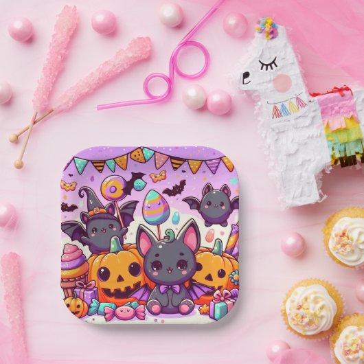 Cute bats halloween party ペーパープレート (パーティー)