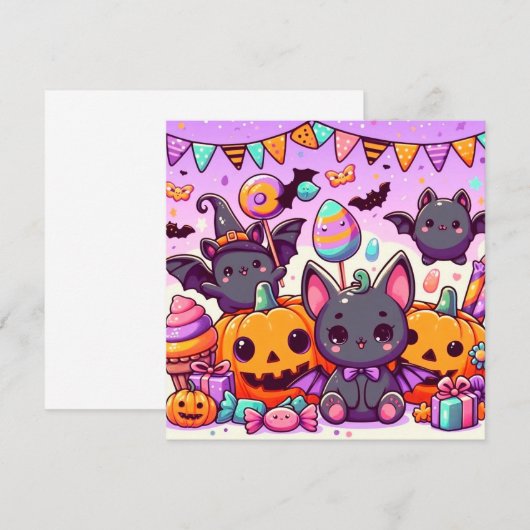 Cute bats halloween party 招待状 (正面/裏面)