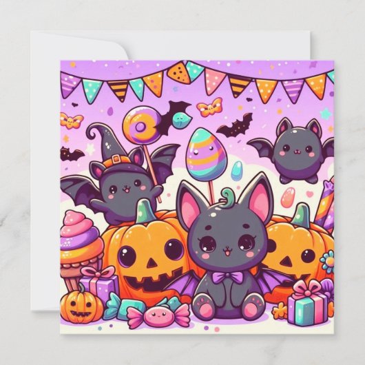 Cute bats halloween party 招待状 (正面)