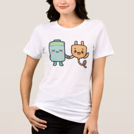 Cute Battery and Plug Characters トライブレンドＴシャツ