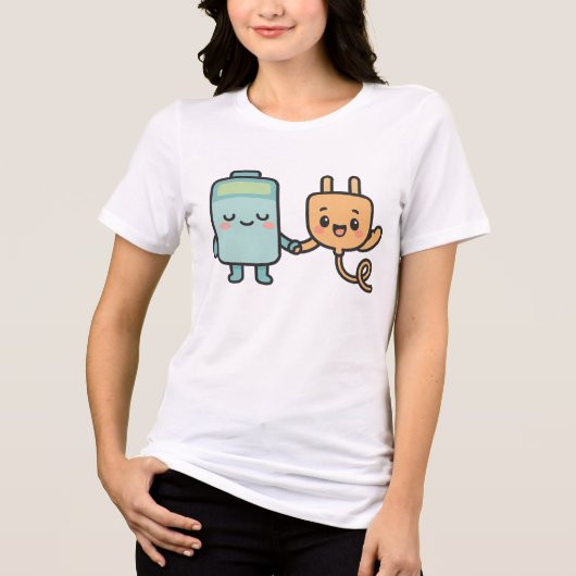 Cute Battery and Plug Characters トライブレンドＴシャツ (正面)