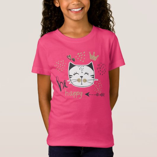 Cute Be Happy Cat Tシャツ (正面)