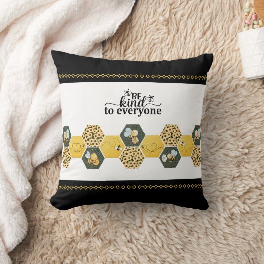 Cute Be Kind Bumble Bee Honeycomb Accent クッション (ブランケット)