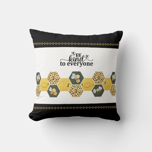 Cute Be Kind Bumble Bee Honeycomb Accent クッション (正面)