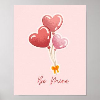 Cute Be Mine Heart Balloons Valentine's Day Canvas ポスター