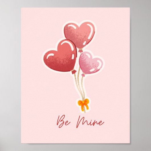 Cute Be Mine Heart Balloons Valentine's Day Canvas ポスター (正面)
