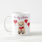 Cute Be My Valentine Teddy Bear with Heart Balloon コーヒーマグカップ (左)