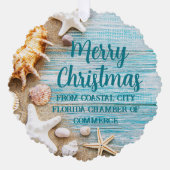 Cute Beach Company Christmas Seashell Customized オーナメントカード (正面)