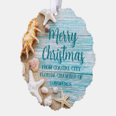 Cute Beach Company Christmas Seashell Customized オーナメントカード (左)