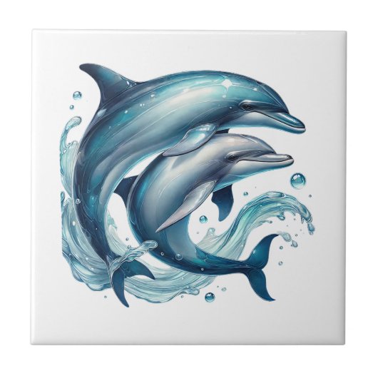 Cute beach dolphin lovers タイル (正面)