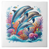 Cute beach dolphin lovers ceramic tile タイル (正面)