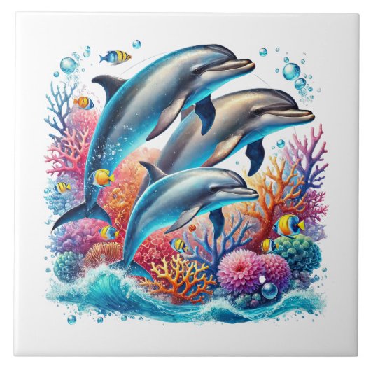 Cute beach dolphin lovers ceramic tile タイル (正面)