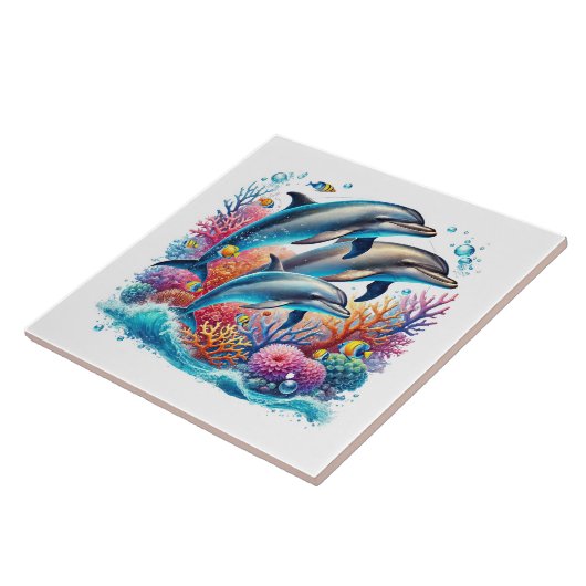 Cute beach dolphin lovers ceramic tile タイル (側面)