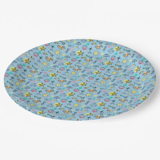 Cute beach pattern ペーパープレート (アングル)