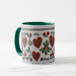 cute bead embroidery heart lace マグカップ