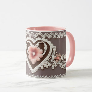 cute bead embroidery heart lace マグカップ