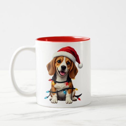 Cute Beagle Christmas Santa Pet Dog Lover  ツートーンマグカップ (左)