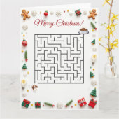 Cute Beagle Dog Christmas Maze Puzzle Holiday カード (黄色い花)