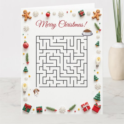 Cute Beagle Dog Christmas Maze Puzzle Holiday カード (正面)