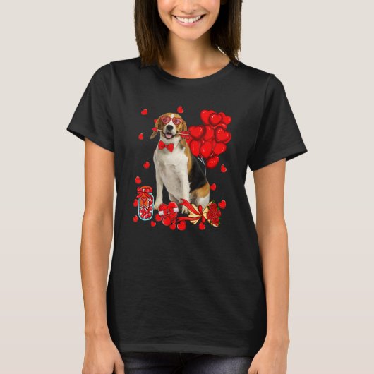 Cute Beagle Dog Funny Heart Valentine's Day Dog Mo Tシャツ (正面)