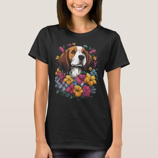 Cute Beagle Flower Bouquet Tシャツ (正面)