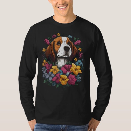 Cute Beagle Flower Bouquet Tシャツ (正面)