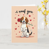 Cute Beagle I Woof You Card カード (黄色い花)