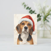 Cute Beagle in Santa Hat Watercolor シーズンポストカード (スタンド正面)