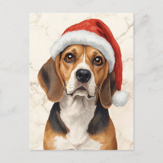 Cute Beagle in Santa Hat Watercolor シーズンポストカード (正面)