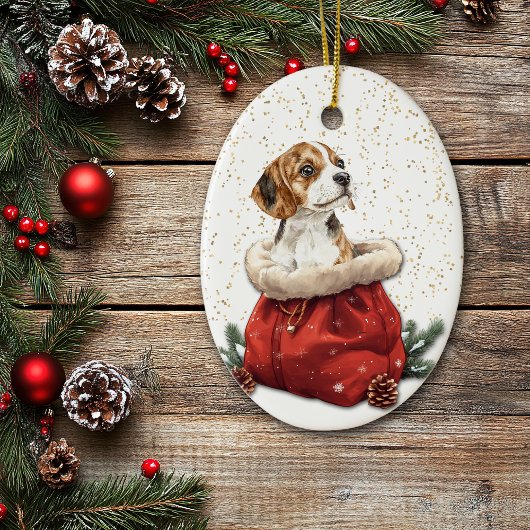 Cute Beagle Puppy Dog Christmas Gift Bag セラミックオーナメント