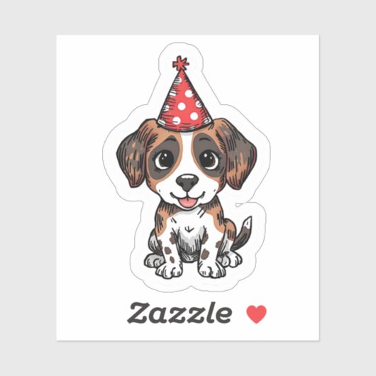 Cute Beagle Puppy in Party Hat Birthday Sticker シール (シート)