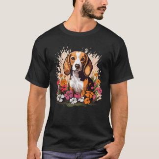 Cute Beagle Spring Flower Garden Beautiful Nature  Tシャツ