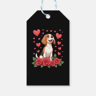 Cute Beagle with Red Roses Hearts Floral Valentine ギフトタグ