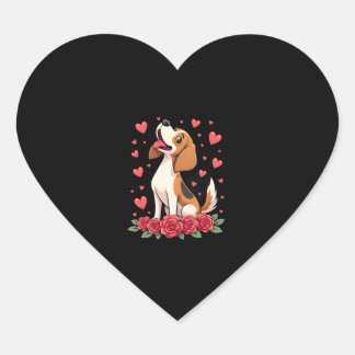 Cute Beagle with Red Roses Hearts Floral Valentine ハートシール