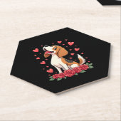 Cute Beagle with Red Roses Hearts Floral Valentine ペーパーコースター (アングル)