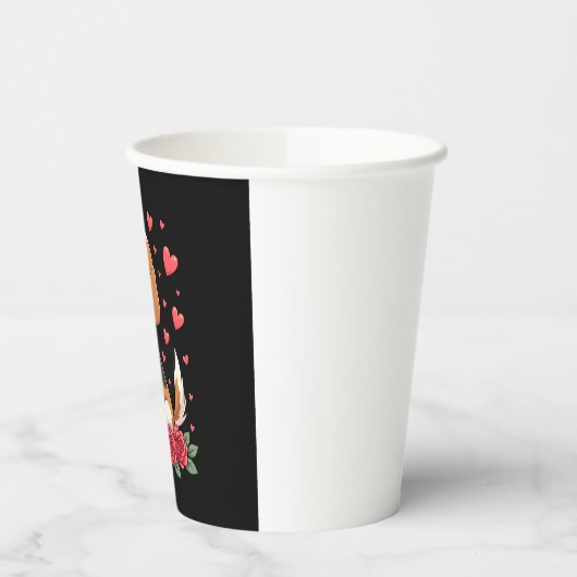 Cute Beagle with Red Roses Hearts Floral Valentine 紙コップ (左)