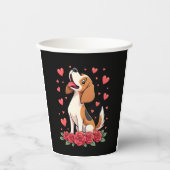 Cute Beagle with Red Roses Hearts Floral Valentine 紙コップ (正面)